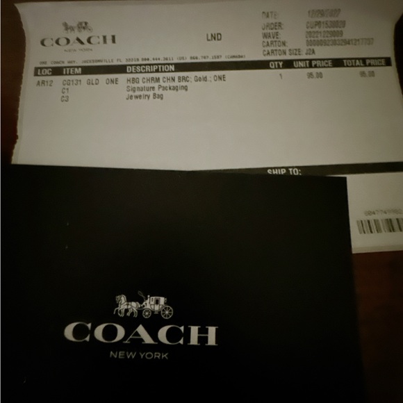 Coach Tabby Mini Handbag Charm Paperclip Link Toggle Bracelet Goldtone NEW - Picture 7 of 7